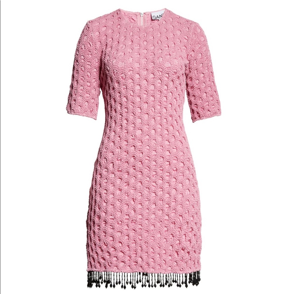 Ganni Smocked Satin Beaded NWT Size 4 (36 EU)